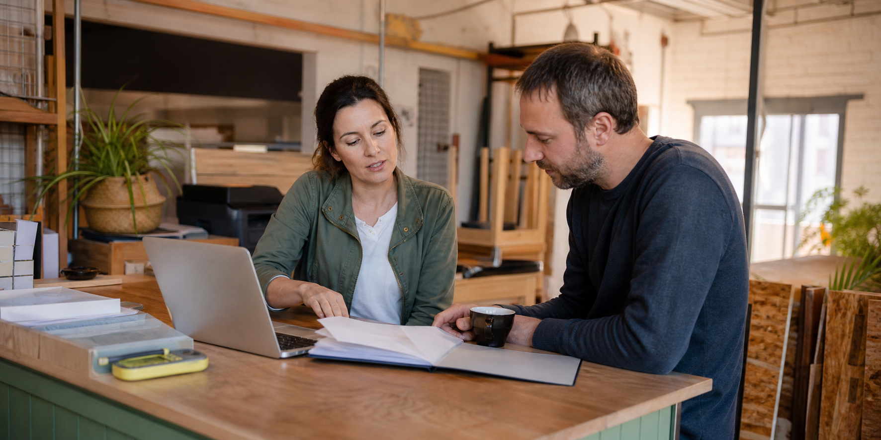 Zelfstandige bespreekt energieverbruik met een Stroomvast advisor